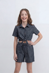 Girl's Tomato Store Co-Ord Set With Front Tie Elastic Waist Slim Fit Fit Playful Summer Style Outfit