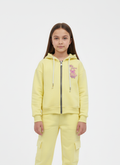 Girl's Two-Piece Full Zip With Hood & Chest Print Detail & Pockets Comfy Outfit