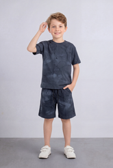 Boy's Tomato Store Summer Outfit Set Tie Dye Style Elastic Waist Draw Cord Detail