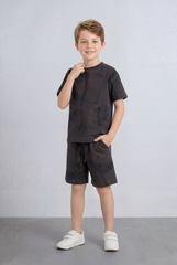 Boy's Tomato Store Summer Outfit Set Tie Dye Style Elastic Waist Draw Cord Detail