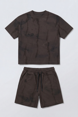 Boy's Tomato Store Summer Outfit Set Tie Dye Style Elastic Waist Draw Cord Detail