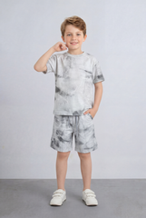 Boy's Tomato Store Summer Outfit Set Tie Dye Style Elastic Waist Draw Cord Detail