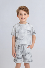 Boy's Tomato Store Summer Outfit Set Tie Dye Style Elastic Waist Draw Cord Detail