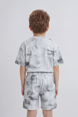 Boy's Tomato Store Summer Outfit Set Tie Dye Style Elastic Waist Draw Cord Detail