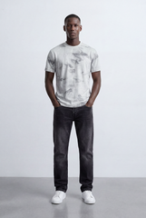 Men’s Tomato Store Marble Wash T-Shirt Abstract Crack Texture Print All Over Washed Effect