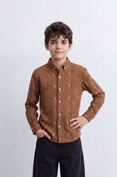 Boy's Tomato Store Shirt Allover Abstract Micro Print Button-Down Collar Long Sleeve