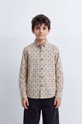 Boy's Tomato Store Lightweight Cotton Poplin Shirt Allover Mini Geometric Print Button-Down Collar Long Sleeve