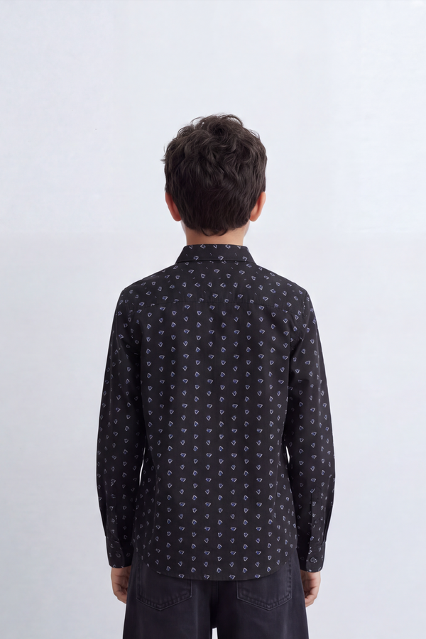 Boy's Tomato Store Poplin Shirt Allover Micro Geometric Long Sleeve