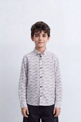 Boy's Tomato Store Crisp Cotton Poplin Shirt Allover Abstract Micro Print Long Sleeve