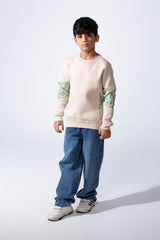 Boy’s Colorblock Panel Slim Fit Melton Crew Neck Sweatshirt