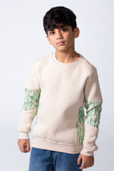 Boy’s Colorblock Panel Slim Fit Melton Crew Neck Sweatshirt