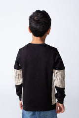 Boy’s Colorblock Panel Slim Fit Melton Crew Neck Sweatshirt