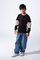 Boy’s Colorblock Panel Slim Fit Melton Crew Neck Sweatshirt