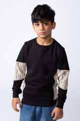 Boy’s Colorblock Panel Slim Fit Melton Crew Neck Sweatshirt