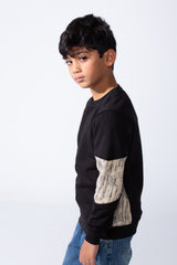 Boy’s Colorblock Panel Slim Fit Melton Crew Neck Sweatshirt