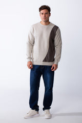 Men's Classic Crew Neck With Bold Contrast Panel On One Side Perfect For Casual Every Day Wear Slim Fit Melton Sweatshirt