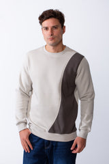 Men's Classic Crew Neck With Bold Contrast Panel On One Side Perfect For Casual Every Day Wear Slim Fit Melton Sweatshirt