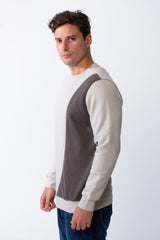 Men's Classic Crew Neck With Bold Contrast Panel On One Side Perfect For Casual Every Day Wear Slim Fit Melton Sweatshirt