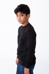 Boy's Crew Neckline Modern Patchwork Design With Creative Twist Melton Slim Fit Sweatshirt