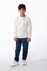 Boy's Crew Neckline Modern Patchwork Design With Creative Twist Melton Slim Fit Sweatshirt