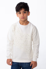 Boy's Crew Neckline Modern Patchwork Design With Creative Twist Melton Slim Fit Sweatshirt