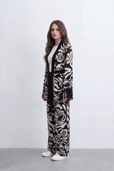 Women’s Tomato Store Noir Bloom Co-Ord Set Bold Floral Brush Print Across Matte Surface Waist Tie Detail Outfit