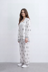 Women’s Tomato Store Geo Border Set Allover Diamond Print With Border Artwork Crinkled Surface Wide Flow Shape Outfit