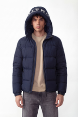 Men's Tomato Print Puffer Waterproof Hood Jacket