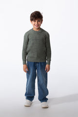 Boy's Tomato Slim Fit Jakar Cotton Crew Neck Pullover