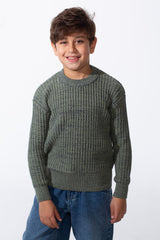 Boy's Tomato Slim Fit Jakar Cotton Crew Neck Pullover