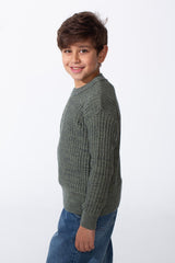 Boy's Tomato Slim Fit Jakar Cotton Crew Neck Pullover