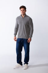 Men's High Neck Half Zip Long Sleeves With Textured Ribbed Knit Fabric Practical Slim Fit Pullover