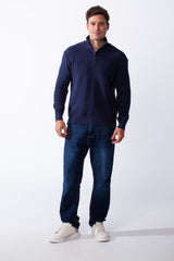 Men's High Neck Half Zip Long Sleeves With Textured Ribbed Knit Fabric Practical Slim Fit Pullover