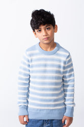 Boy’s Knitted Slim Fit Crew Neck Striped Long Sleeves Pullover