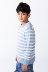 Boy’s Knitted Slim Fit Crew Neck Striped Long Sleeves Pullover