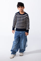 Boy’s Knitted Slim Fit Crew Neck Striped Long Sleeves Pullover