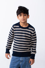 Boy’s Knitted Slim Fit Crew Neck Striped Long Sleeves Pullover