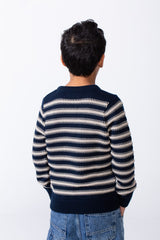Boy’s Knitted Slim Fit Crew Neck Striped Long Sleeves Pullover