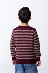 Boy’s Knitted Slim Fit Crew Neck Striped Long Sleeves Pullover