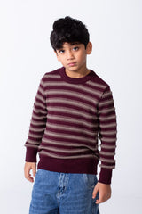 Boy’s Knitted Slim Fit Crew Neck Striped Long Sleeves Pullover