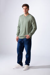 Men's Long Sleeves With V-Neckline Knit Fabric Ribbed Cuffs Casual Slim Fit Pullover
