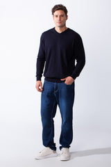 Men's Long Sleeves With V-Neckline Knit Fabric Ribbed Cuffs Casual Slim Fit Pullover