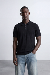 Men’s Tomato Store T-Shirt Knit Polo All Over Geometric Texture Pattern Button Placket Collar Design