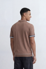 Men’s Tomato Store Knit Polo Contrast Stripe Sleeve Details Ribbed Hem Finish Slim Fit T-Shirt
