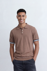 Men’s Tomato Store Knit Polo Contrast Stripe Sleeve Details Ribbed Hem Finish Slim Fit T-Shirt