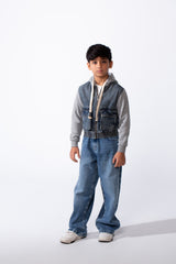 Boy’s Zip-Up Slim Fit Denim Jeans Jacket With Front Pockets