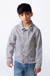 جاكيت جينز دينيم بقصّة مربعة وجيوب أمامية للارتداء اليومي الكاجوال للأولاد