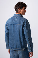 جاكيت جينز بقصة Boxy Fit للرجال مع جيوب أمامية