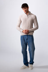 Men's High Neck Slim Fit Half Zipper Ribbed Pullover
