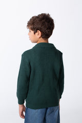 Boy's Slim Fit Half Front Zip Long Sleeves Pullover